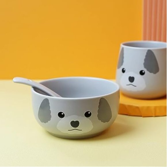 4 pc - Cute Dog Ceramic Dinnerware Set (Grey) - Picture 4 of 7